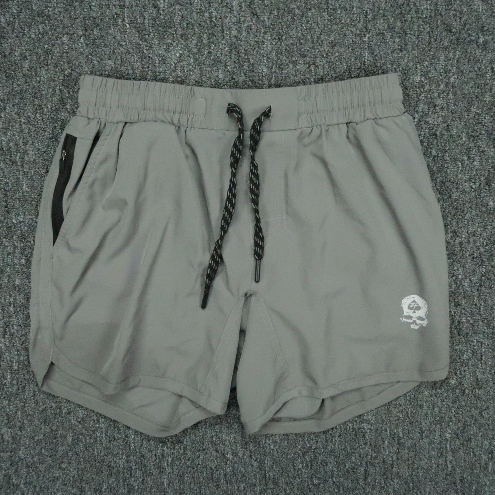 Zero Foxtrot Shorts Mens Small Gray Stretch Training Skull Logo Zip Pocket
